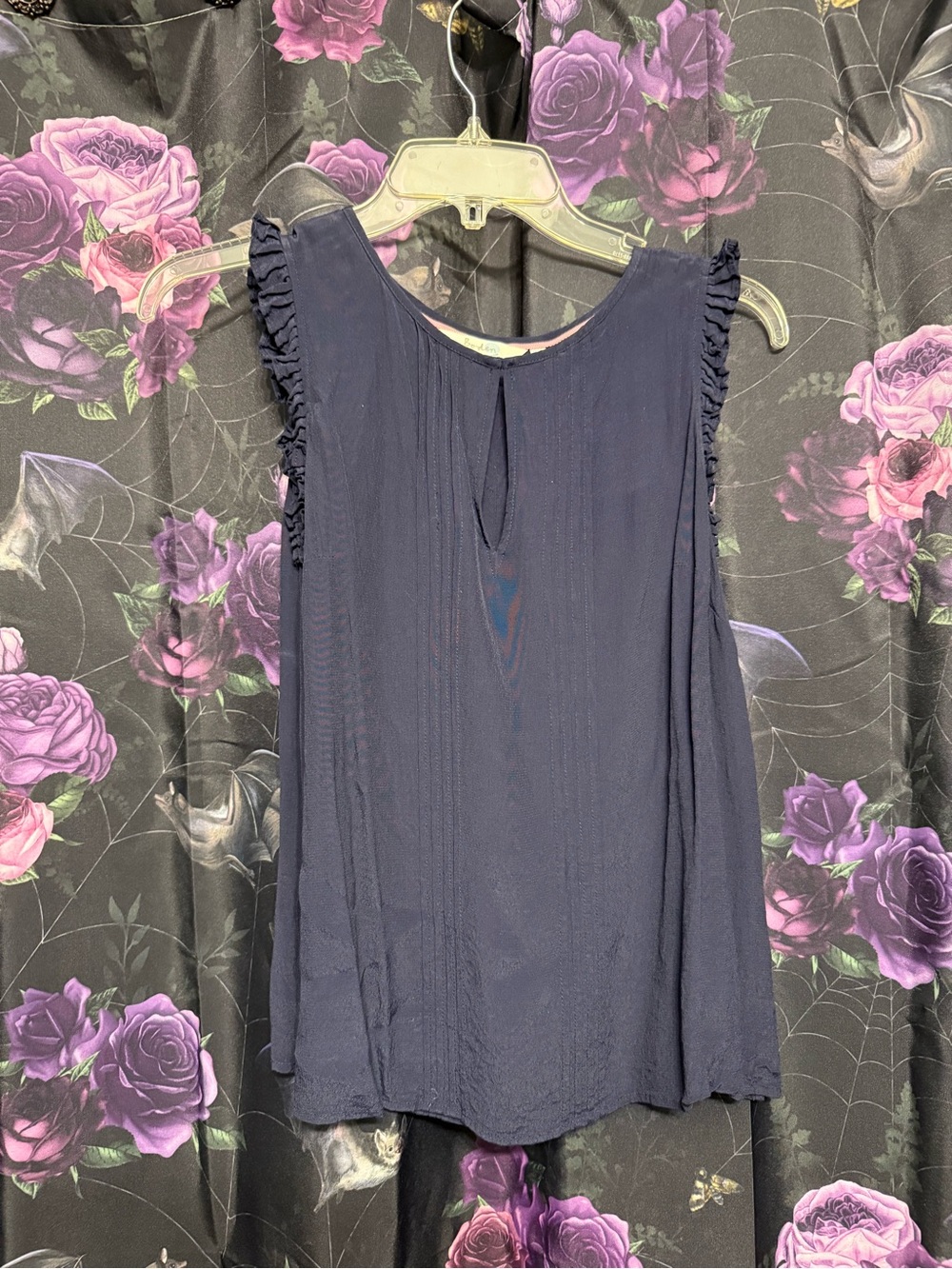 Boden Navy Ruffled Sleeve Sleeveless Blouse